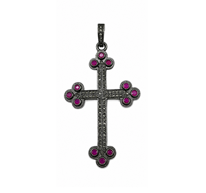 Pendentif croix en argent sterling 925 plaqué rhodium noir fait main avec diamants véritables étincelants, cadeau religieux de luxe - Product Image 6