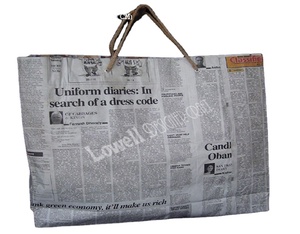 Lowellcraft.com Printed Letter Pattern Recycled Newspaper Foldable Rope Handle Grocery Shopping <b>Bag</b> - Product Image 1