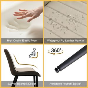 Set di 4 Sedie da Pranzo in Pelle PU Kaki e Grigia con Motivo a Onde, Senza Braccioli e Gambe in Metallo per Cucina e Ristorante - Product Image 3