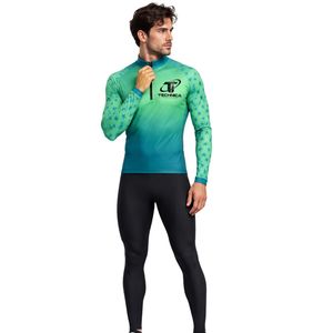 Camiseta Deportiva de Manga Larga con Cierre de Cremallera de un Cuarto, Color Verde Degradado, para Hombre - Product Image 2