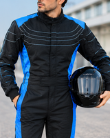 Combinaison de course pour homme, noire et bleue, manches longues, polyester respirant, imperméable, séchage rapide, couleurs contrastées, pour la moto et les courses automobiles