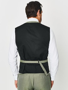 Pantalon de costume en laine vert pour homme avec gilet, style britannique, coupe droite, infroissable, tissu tissé, simple boutonnage - Product Image 2