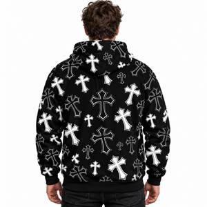 Sweat-shirt à capuche décontracté pour homme avec imprimé croix gothique, manches longues et cordon de serrage - Product Image 2