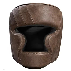 Casque de boxe en cuir de vachette marron, protection pour l'entraînement, casque de protection pour MMA, kickboxing, utilisation toute saison - Product Image 1