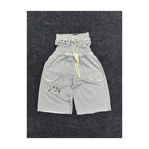 Pantalones Cortos Bermuda de Punto para Hombre, Color Gris, de Algodón, con Cordón Ajustable, Cintura Media, Casuales, Antiarrugas, con Pedrería - Product Image 1