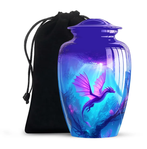 Purple Blue Cremation Urn Metal Ashes <b>Memorial</b> Vessel Custom Design Adult Burial <b>Keepsake</b> with Drawstring Pouch - Product Image 1