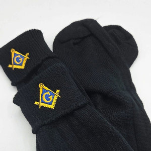 <b>High</b> Quality Custom Embroidered Masonic Kilt Hose <b>Socks</b> Scottish Black Wool Blend Men's <b>Knee</b> <b>High</b> <b>Socks</b> with Square Compass Logo - Product Image 2