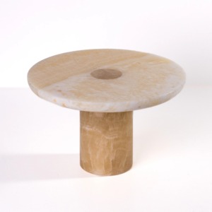 Round Stone <b>Cake</b> <b>Stand</b> With Cylindrical Base Beige <b>Marble</b> Finish Single Piece Design - Product Image 1