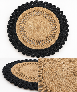 Star Hometex High Demand Rectangle Jute Area <b>Rug</b> Handcrafted Braided Modern Style Floral Washable Non-Slip Flat Pile <b>Black</b> - Product Image 2