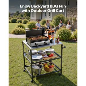 Outdoor Grill <b>Cart</b> with 4 Wheels 31.5 X 24.0 Inch Stainless Steel Tabletop for Grilling Outdoor Cooking Table with Side <b>Storage</b> - Product Image 2
