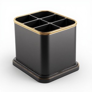 Portacepillos de Dientes Metálico Contemporáneo con Diseño Geométrico Elegante para Interiores de Baños Modernos, Accesorios Premium para Encimeras - Product Image 3