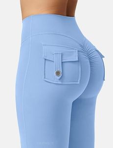 Women's Solid High Rise Flare Yoga <b>Leggings</b> Bootcut Workout Pants with Stylish Back <b>Pocket</b> and Seamless Design - Product Image 4