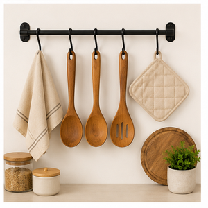Premium Stainless Steel Wall Mounted Kitchen Utensil Rack Heavy Duty Hanging Rail with 5 Removable S <b>Hooks</b> for Pots Pans - Product Image 3