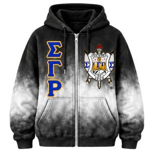 Sweat à capuche oversize pour femme Sigma Gamma Rho, tie-dye, noir et blanc, avec lettres grecques personnalisées imprimées, pull décontracté en molleton, streetwear - Product Image 1