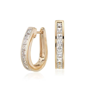 Boucles d'oreilles créoles en or jaune 14 carats avec diamants taille princesse |   Créoles pavées de diamants véritables |   Bijoux raffinés pour femmes élégantes |   Cadeau d'anniversaire - Product Image 2
