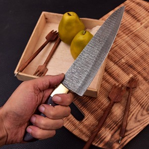 Custom Handmade Extra <b>Sharp</b> Chef <b>Knife</b> Forged Damascus Steel Rose Wood Handle Leather Sheath 8in Blade Ambidextrous Modern - Product Image 3
