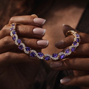 Brazalete de Cadena con Eslabones y Perlas de Agua Dulce, Moissanita Ovalada Morada, Chapado en Oro S925, para Mujer, Joyería de Aniversario - Product Image 2