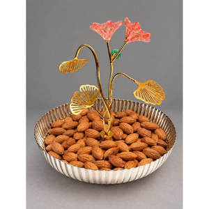 Bandeja redonda de metal hecha a mano con soporte de palmera dorada, vajilla, bandeja para chocolate, para bodas, postres, frutas secas. - Product Image 1