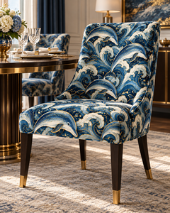 Tissu d'ameublement tissé léger et respirant PRANIKA INTERNATIONAL à motif marin personnalisé, bleu et or, design vie marine pour canapé - Product Image 3