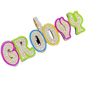 Collier pendentif plaque nominative émaillée colorée, luminescent dans le noir, bijoux hip-hop, pendentif en argent sterling, moissanite - Product Image 1