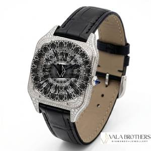 Cartierr Santoss-Dumontt Cartoon Antique Watch <b>Black</b> Diamond Stainless Steel Square Crystal 39mm Quartz Analog Roman Numeral ETA - Product Image 1