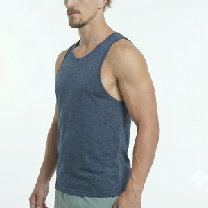 Men's <b>Navy</b> Blue Workout Tank <b>Top</b> 100% Cotton Quick Dry Sleeveless Shirt Men Gym Fitness Wear Tank <b>Tops</b> Mens - Product Image 1