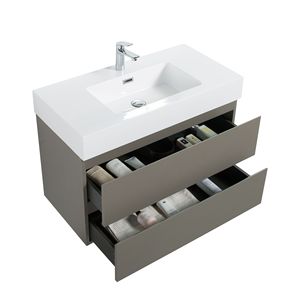 Mobile da Bagno Alice 36\" Grigio con Ampio Spazio di Archiviazione, Design Sospeso Moderno, Lavabo Bianco Integrato e Rubinetto - Product Image 3