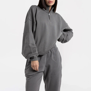 Premium Design Low Price Wholesale Custom Logo Women's <b>Stand</b> Collar Sweatshirts Quarter Zip <b>Drop</b> Shoulder Oversized Comfortable - Product Image 1
