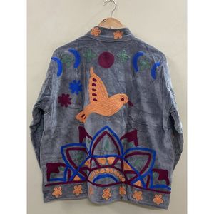 Hand Embroidered 100% Cotton <b>Velvet</b> Jacket <b>Women</b> Mandarin Collar Full Sleeve Floral Pattern Spring Bohemian Style <b>Coat</b> - Product Image 5