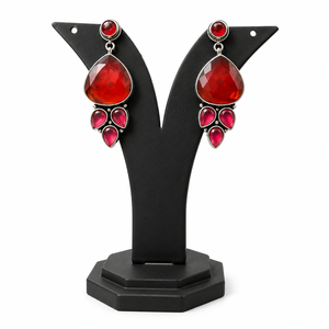 Boucles d'oreilles pendantes tendance Monalisa en pierre rouge et perles, plaquées argent antique, pour commande en gros, bijoux ethniques de mode pour femmes, idéales pour les fêtes - Product Image 2