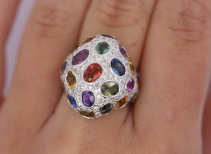 Glam Women's Cocktail <b>Ring</b> With Oval Natural Gemstones Pave Setting 925 Silver Plated Party Jewelry Gift - Product Image 4