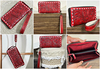 Dompet Kulit Asli Buatan Tangan dengan Ritsleting dan Tali Pergelangan Tangan, Gaya Barat, Tas Tangan Wanita dengan Slot Kartu & Kantong Koin
