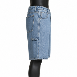 Shorts en jean pour hommes sur mesure, coupe ample, bleu délavé, fabricant OEM ODM, vente en gros - Product Image 5