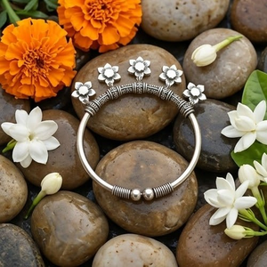 DIVYORO Women's Floral <b>Charm</b> Oxidized <b>Silver</b> Plated Brass Bangles with KADA Name Office/Career Party Wear - Product Image 3