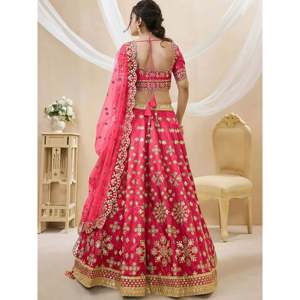 <b>Pink</b> Zari Work Art <b>Silk</b> Reception Lehenga Choli - Product Image 3