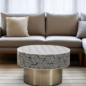 Table basse élégante en os incrusté, meuble décoratif artisanal pour salon de luxe, décoration intérieure. - Product Image 3