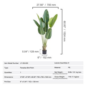Albero Artificiale del Paradiso degli Uccelli Alto 1,5 Metri in Vaso, Pianta Finta in PE Realistica, a Basso Mantenimento, con Protezione Anti-Ribaltamento - Product Image 6