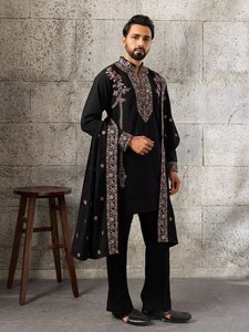 Best Quality Japanese with Thread & Sequence work <b>Kurta</b>-Plain Pant-Work Dupatta Set <b>Man's</b> wear Worldwide Supplier - Product Image 1