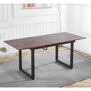 Walnut Color Modern Extendable <b>Square</b> Dining <b>Table</b> with Metal Leg 55.11\" X 70.86\" for <b>Kitchen</b> & Living Room Space Saving - Product Image 5