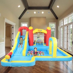 Castello Gonfiabile in Tessuto Oxford 840D con Scivolo 420D, Piscina e Trampolino, Attrezzature per Divertimento Acquatico Rosso, Giallo e Blu - Product Image 5