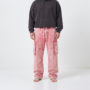 Pantalon cargo jogger surdimensionné pour homme, en coton, coupe décontractée, multi-poches, style streetwear, avec impression personnalisée et effet délavé à l'acide - Product Image 1