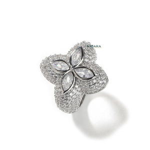 Bague en or blanc pour femme avec diamant de laboratoire taille marquise et fleur vert émeraude, bijou de luxe pour mariage - Product Image 2
