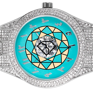 นาฬิกา Iced Out สำหรับผู้ชาย หน้าปัดสีเขียวอมฟ้า ตัวเลขแบบอารบิก สายคริสตัล สไตล์หรูหราทันสมัย - Product Image 5