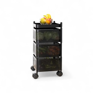 Carrito multifuncional comercial para almacenamiento de alimentos MS con recubrimiento en polvo, estante de cocina con tres cestas sólidas y ruedas de PU. - Product Image 2