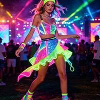 Tenue de rave arc-en-ciel réactive aux UV pour performance - Ensemble festival avec crop top scintillant et jupe asymétrique