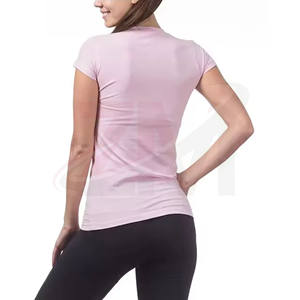 T-shirt à manches courtes uni confortable pour femmes avec logo personnalisé, nouvelle arrivée, tricot décontracté, col rond, impression de logo, 220 GSM - Product Image 3