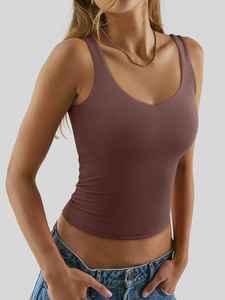 Camiseta sin mangas ligera de verano para mujer, con tirantes, acanalada, a la moda, con doble forro, cuello en V, informal, con logo frontal, ropa deportiva moderna. - Product Image 4