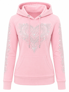 Women's <b>Rhinestone</b> Zip Up Hoodie Sparkling Crystal Hooded Sweatshirt Long Sleeve Casual <b>Jacket</b> with Pockets Soft Warm Fit - Product Image 1