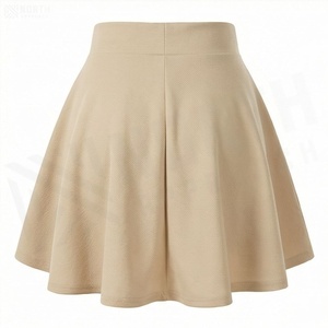 Jupe courte élastique à taille élastique pour femmes, couleur unie, plissée, tricotée en coton et élasthanne, confortable, toutes saisons - Product Image 2