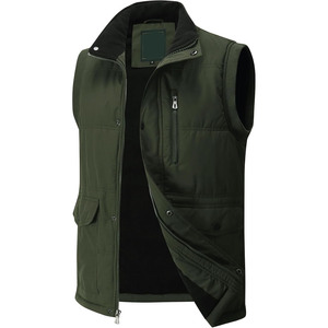 Gilet sans manches vert pour homme avec fermeture éclair, col montant, vêtement d'extérieur décontracté, coupe-vent, respirant, en polyester, pour l'automne et l'hiver - Product Image 1